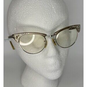 Vintage UOC Eyeglasses 1950s Aluminum Frame Pink Silver Floral Etching 12k Gf